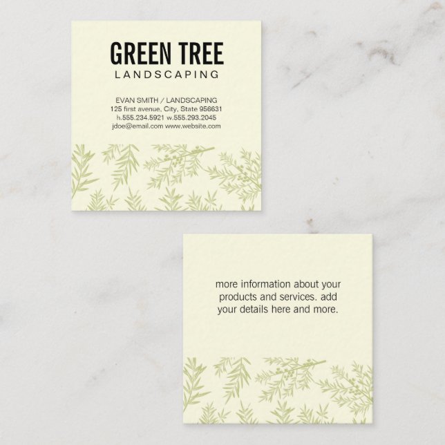 Landscaping Architecture | Juniper Branches Square Business Card (Front/Back)