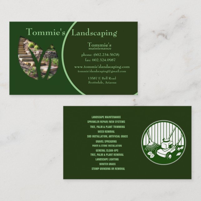 Landscaping Business Green Leaf Landscape  Card (Front/Back)