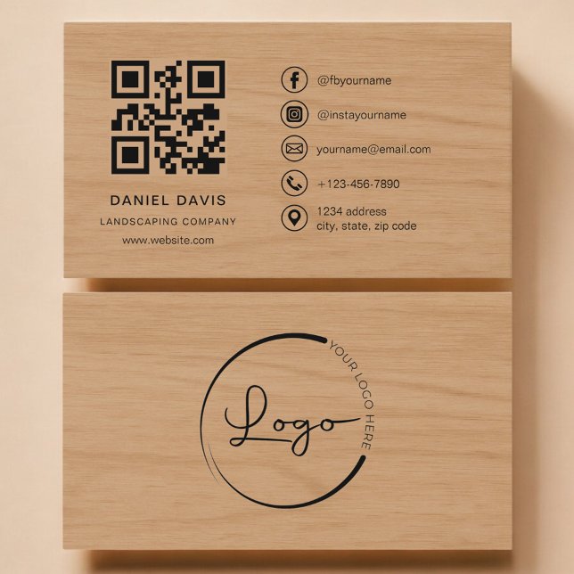 Landscaping Company Wood Professional QR Code Business Card (Creator Uploaded)