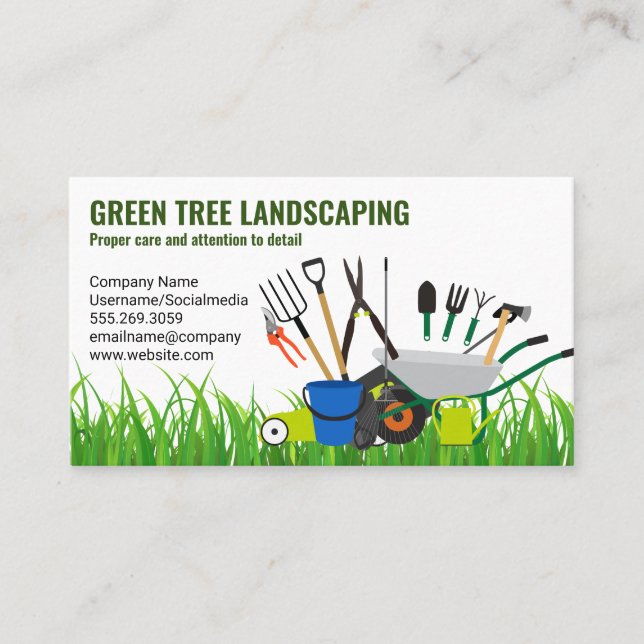 Landscaping | Garden Tool Set | Lawn Business Card (Front)