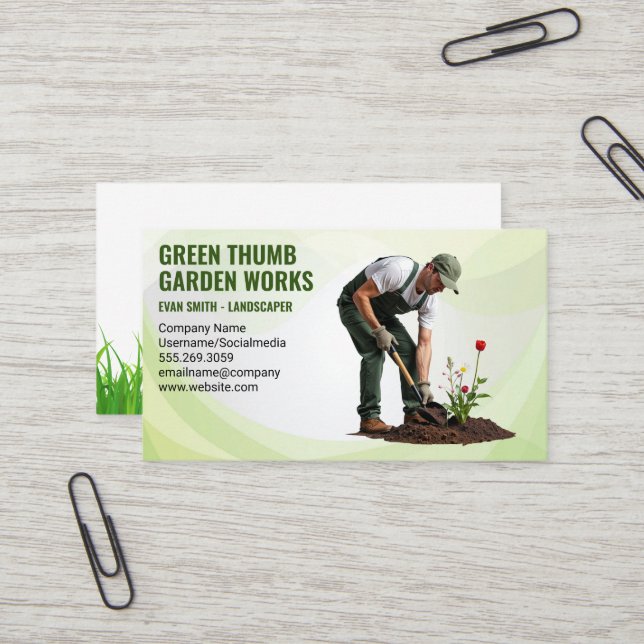 Landscaping | Gardener Planting Flowers Business Card (Front/Back In Situ)