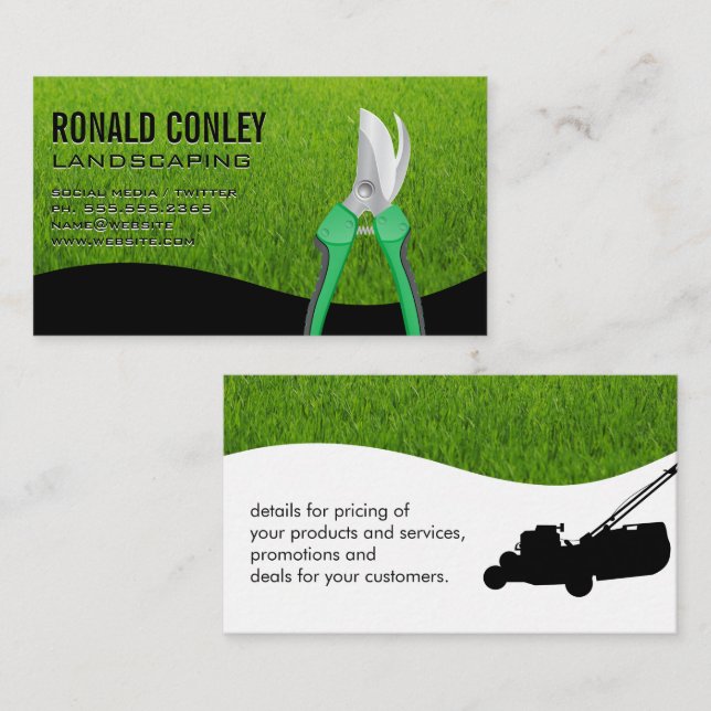 Landscaping Gardening Tools | Grass Background Business Card (Front/Back)