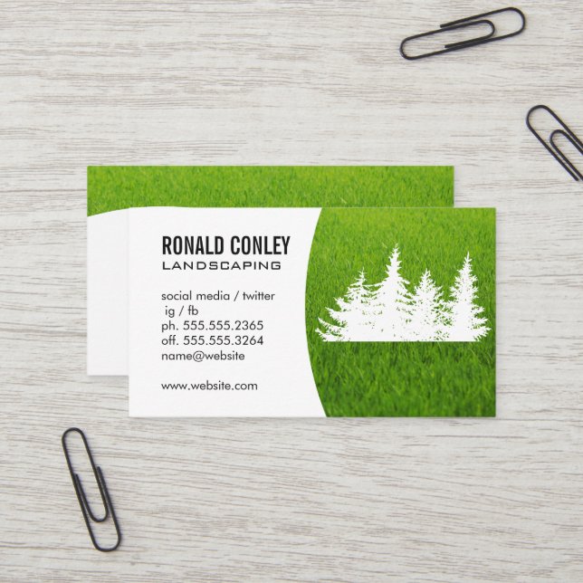 Landscaping Grass and Trees Business Card (Front/Back In Situ)
