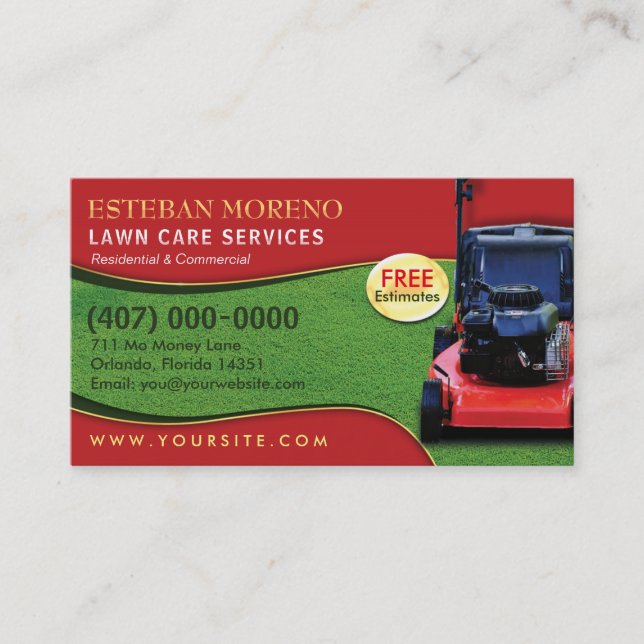 Landscaping Lawn Care Mower Business Card Template (Front)