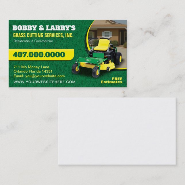 Landscaping Lawn Care Mower Business Card Template (Front/Back)