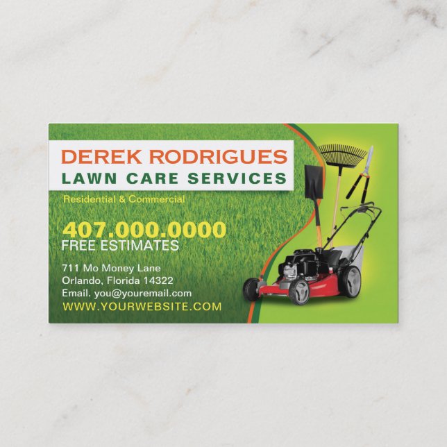 Landscaping Lawn Care Mower Business Card Template (Back)