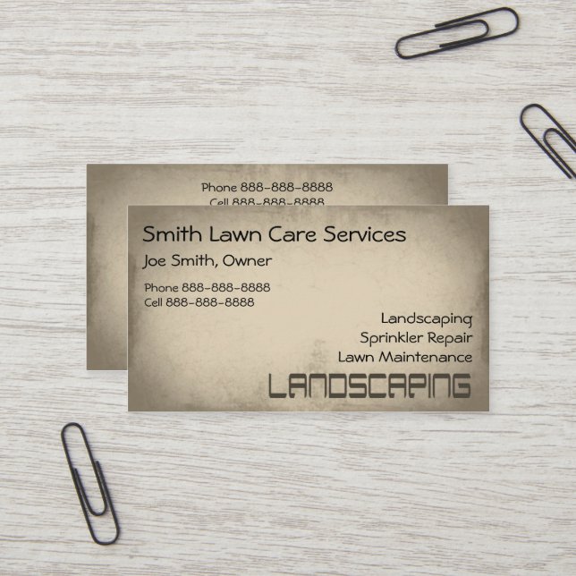 Landscaping Lawn Care Services Business Card (Front/Back In Situ)