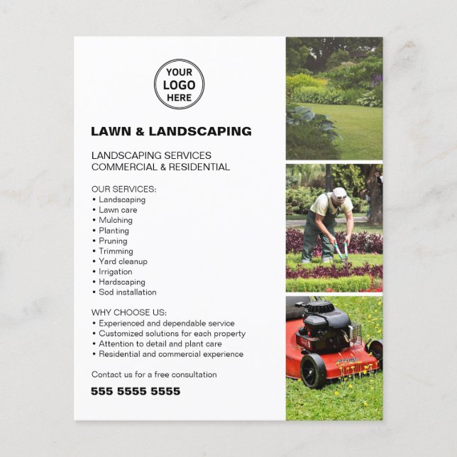 Landscaping Lawn Care Services White Business Flyer (Front)