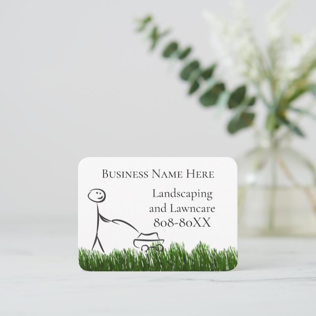 Landscaping Lawn Mower and Grass Illustration Business Card (Standing Front)