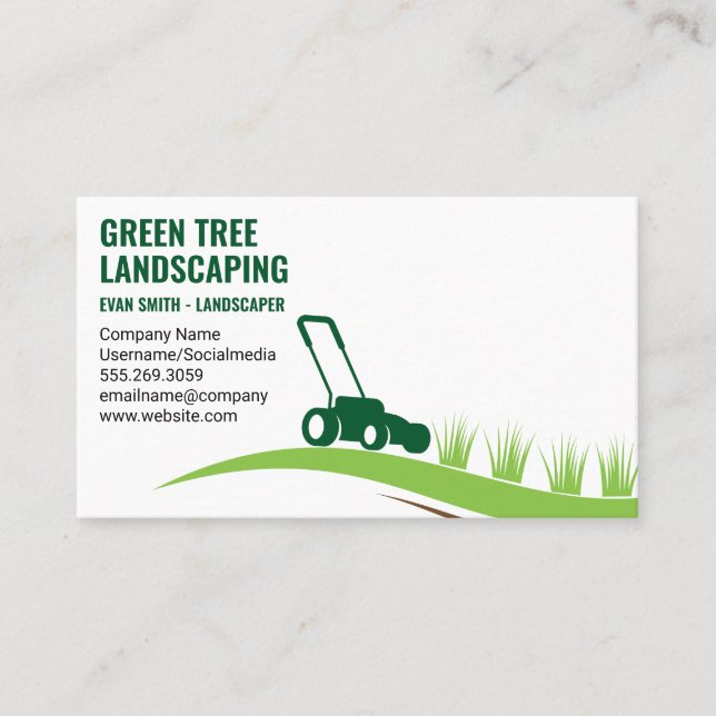 Landscaping | Lawn Mower Cutting Grass Business Card (Front)