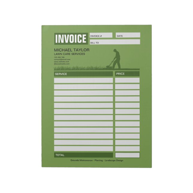 Landscaping Lawn Mowing Business Receipt Invoice Notepad (Rotated)
