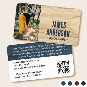 Landscaping Rustic Photo Woodgrain Blue Modern Business Card