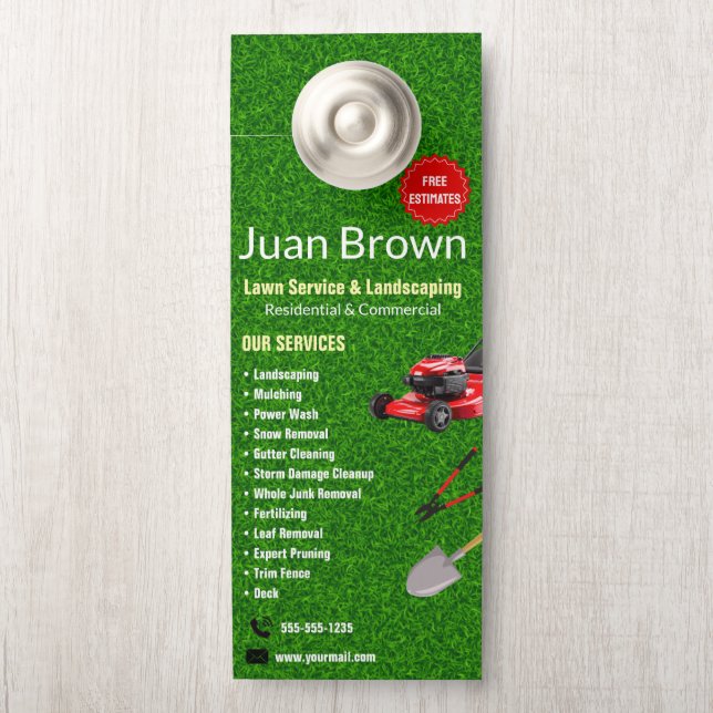 Landscaping Services | Lawn Care & Garden Design Door Hanger (On Knob)