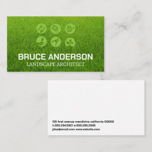 Landscaping Tools Icons   Grass Background Business Card