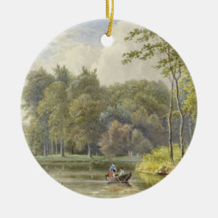 Landschap met Figuren in een Roeibootje Vintage Ceramic Ornament