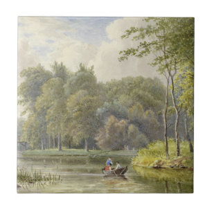 Landschap met Figuren in een Roeibootje Vintage Tile