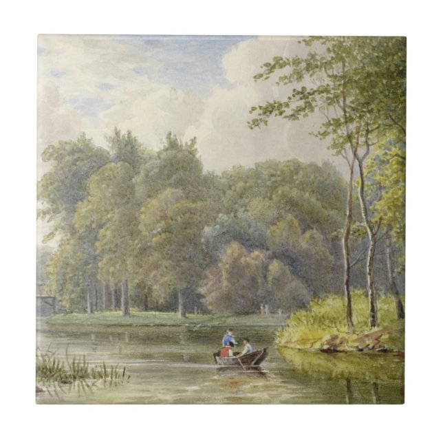 Landschap met Figuren in een Roeibootje Vintage Tile (Front)