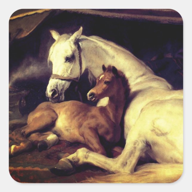 Landseer Horses Square Sticker (Front)