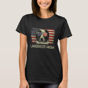 Landseer Mom Dog American Flag 4th Of July T-Shirt