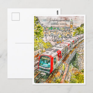Landungsbrucken Germany Travel Place Watercolor Postcard