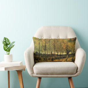 Lane with Poplars by Vincent van Gogh Lumbar Pillow