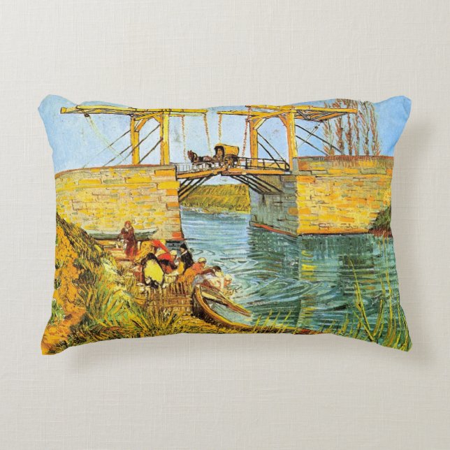 Langlois Bridge at Arles by Vincent van Gogh Accent Pillow (Front)