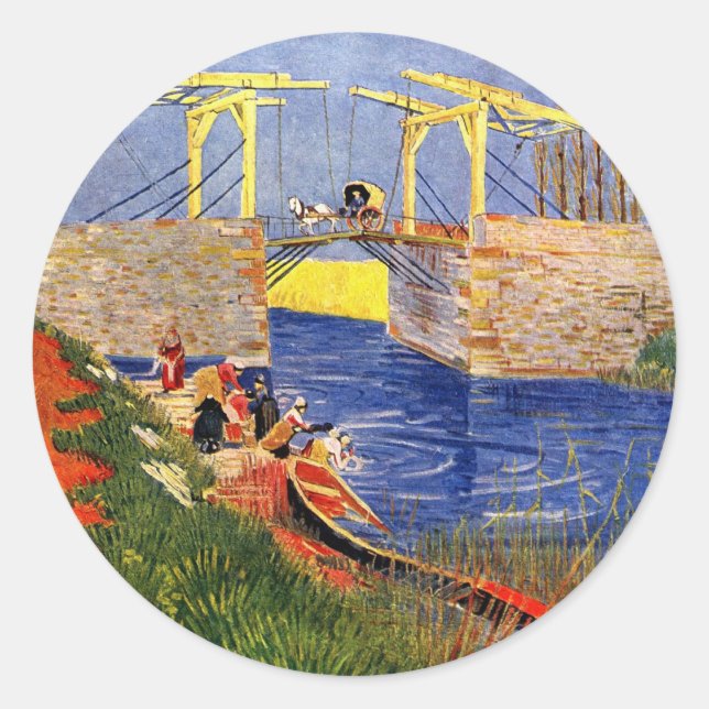 Langlois Bridge at Arles by Vincent van Gogh Classic Round Sticker (Front)