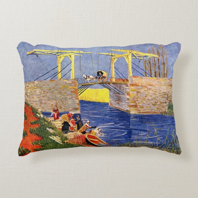 Langlois Bridge at Arles by Vincent van Gogh Decorative Pillow (Front)
