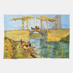Langlois Bridge at Arles by Vincent van Gogh Kitchen Towel