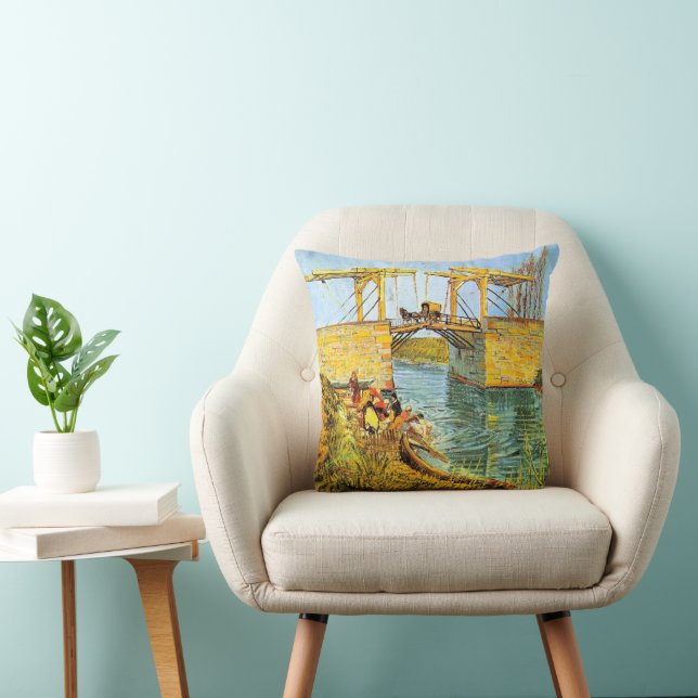Langlois Bridge at Arles by Vincent van Gogh Throw Pillow (Chair)