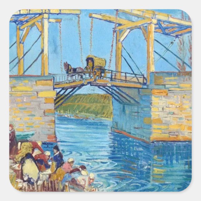 Langlois Bridge at Arles Van Gogh art scrapbook Square Sticker (Front)