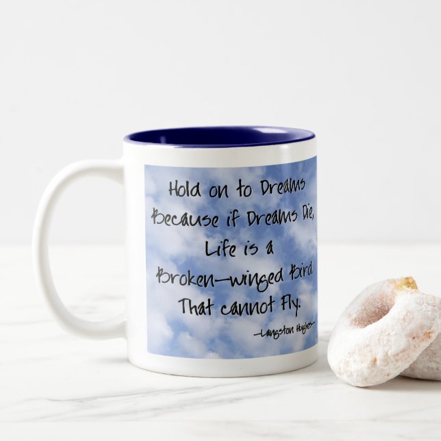 Langston Hughes Dreams Quote Two-Tone Coffee Mug (With Donut)
