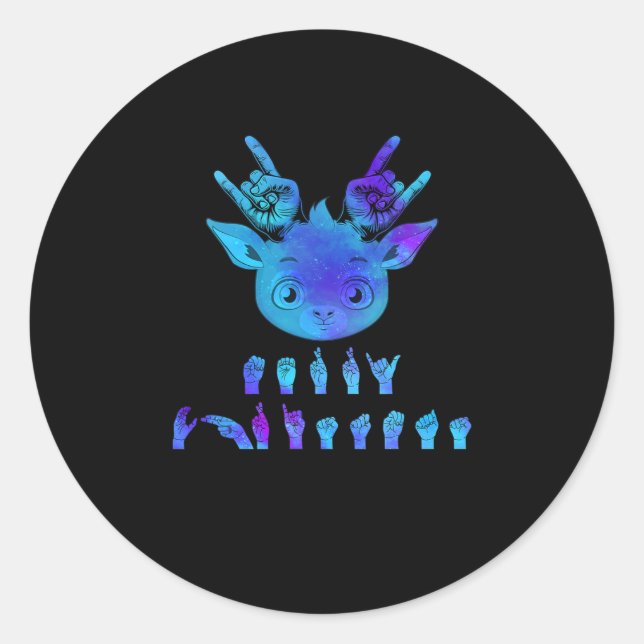 Language Deaf Christmas Reindeer Deaf Asl Awarenes Classic Round Sticker (Front)