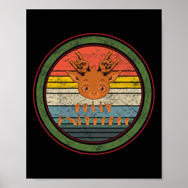 Language Deaf Christmas Reindeer Deaf Asl Awarenes Poster (Front)
