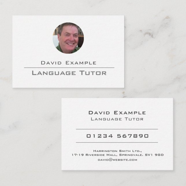Language Tutor with Photo of Holder Business Card (Front/Back)
