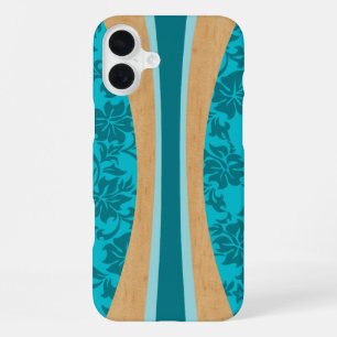 Laniakea Hawaiian Faux Wood Surfboard Light Teal iPhone 16 Plus Case