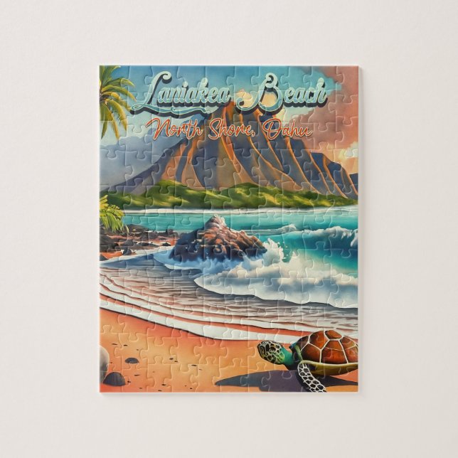 Laniakea Oahu Hawaii tropical watercolor colourful Jigsaw Puzzle (Vertical)