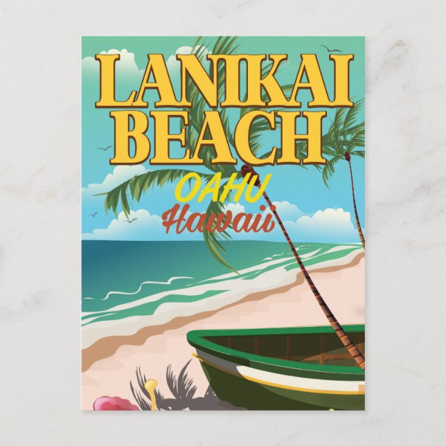 lanikai Beach Hawaii travel poster Postcard (Front)