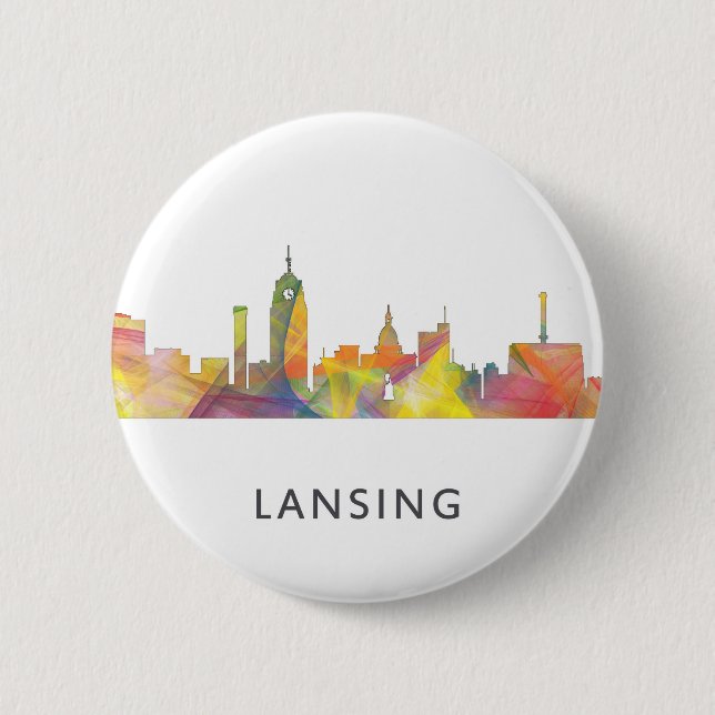 LANSING, MICHIGAN SKYLINE WB1 - 2 INCH ROUND BUTTON (Front)