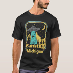 Lansing Michigan Ufo Alien Hunter 80s Retro State T-Shirt