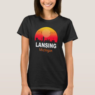 Lansing Michigan Vintage Sunset Retro City State U T-Shirt