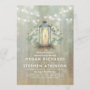 Lantern and Baby's Breath Rustic Engagement Party Invitation