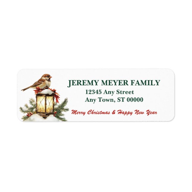 Lantern and Bird Christmas Return Address (Front)