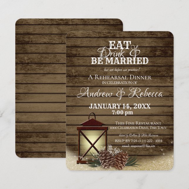 Lantern and Pine Cones Rehearsal Dinner Invitation (Front/Back)