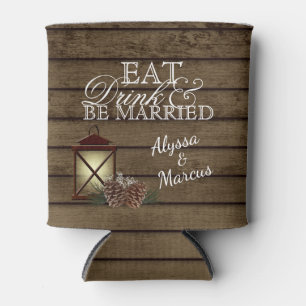 Lantern and Pinecones Barn Wood Can Cooler