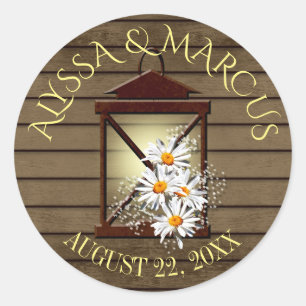 Lantern and Rustic Barn Wood Classic Round Sticker