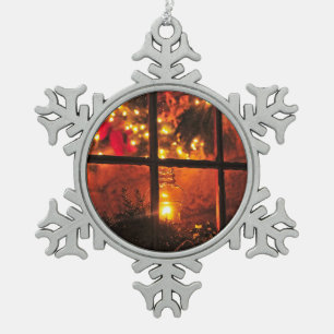 Lantern at Night Snowflake Pewter Christmas Ornament
