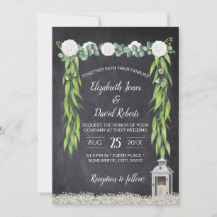Lantern Boho Botanical Floral Chalkboard Wedding Invitation