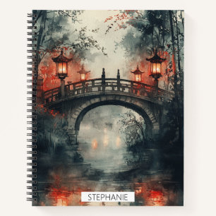 Lantern Bridge Moonlight Watercolor Notebook