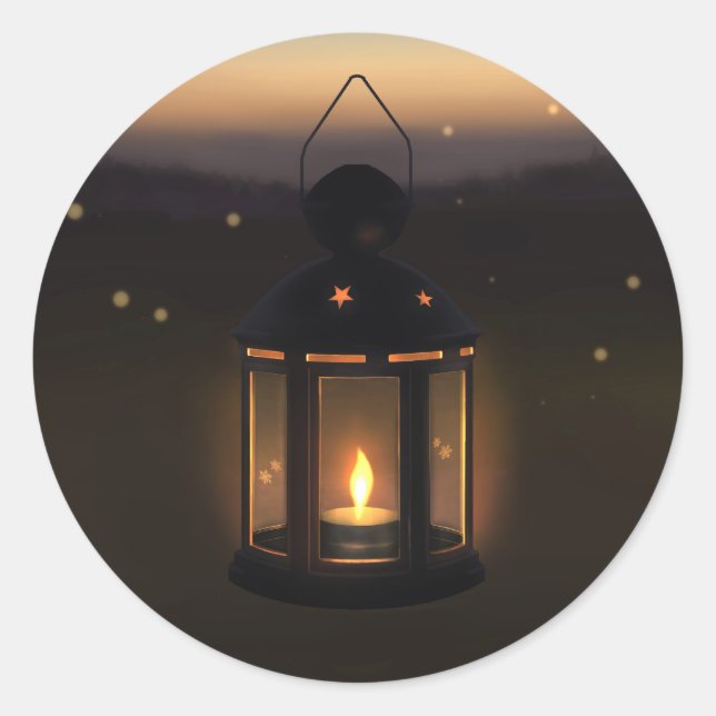 lantern camping round sticker. classic round sticker (Front)